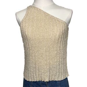 Reverse One Shoulder Ribbed Knit Tank Top Beige M/L Cotton Blend